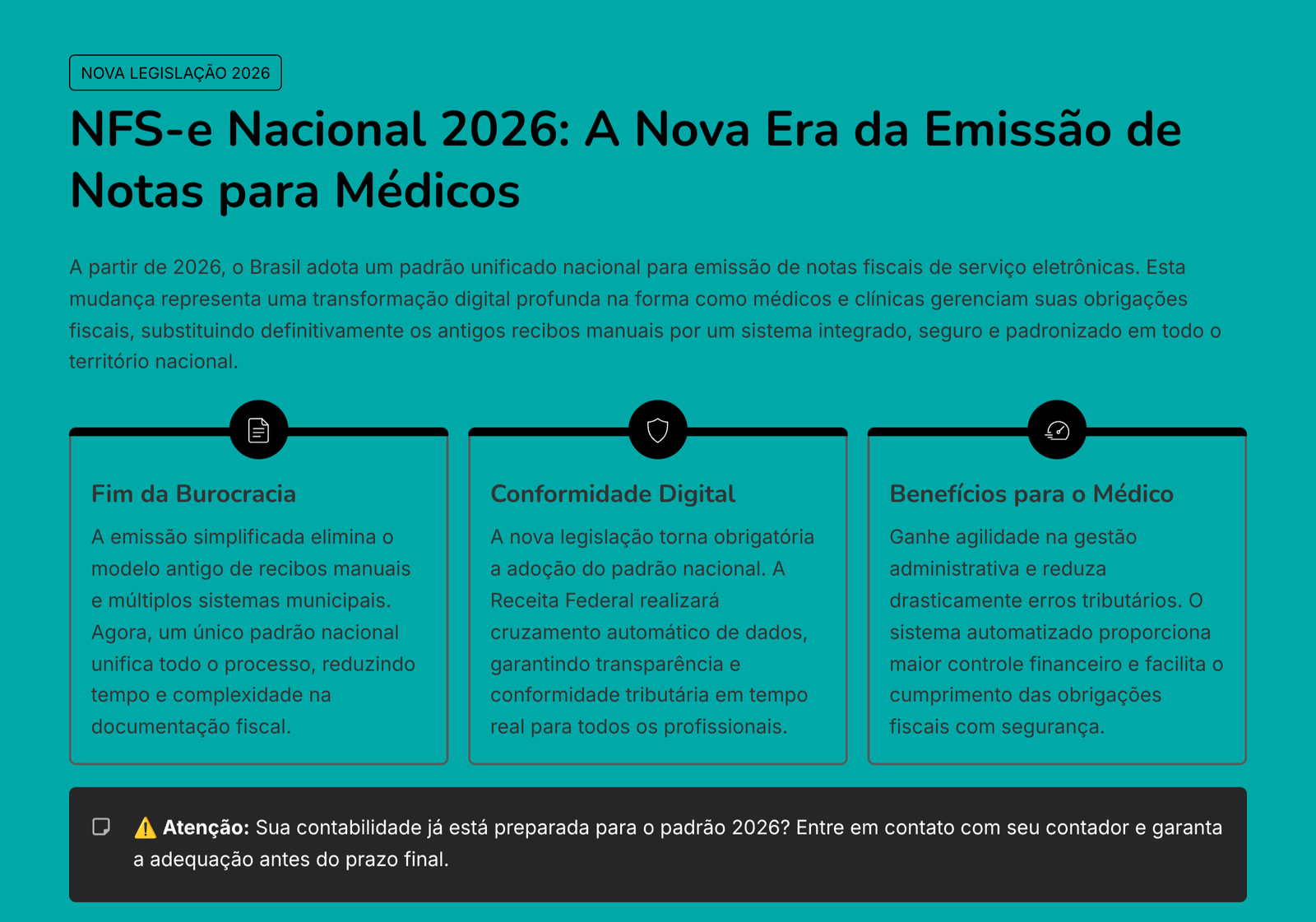 NFS-e Nacional 2026: O Fim do Recibo Médico e a Nova Lei